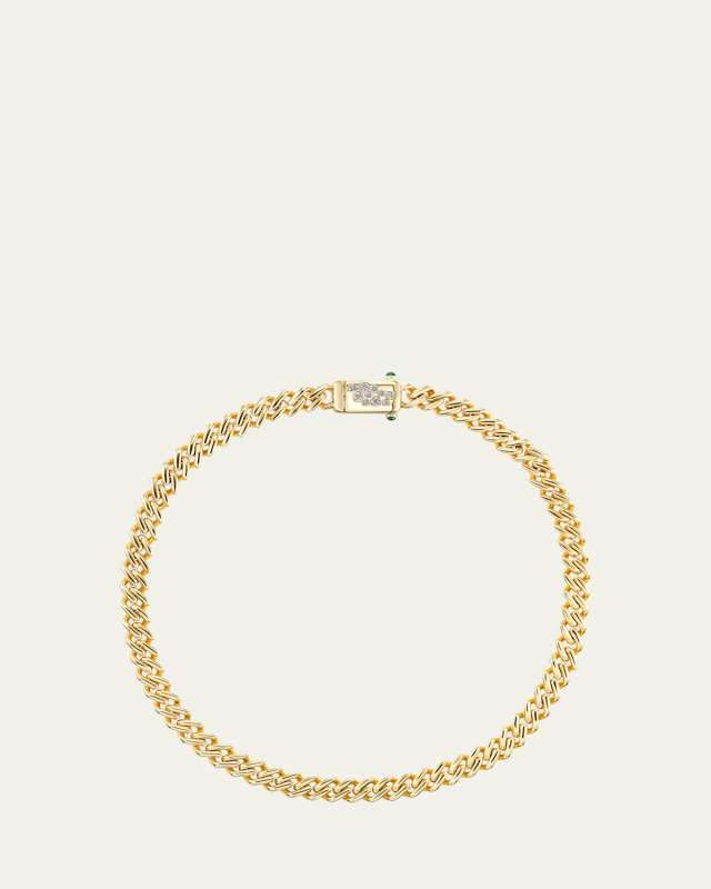 18K Yellow Gold Curb Chain Necklace with Diamonds, 17"L
